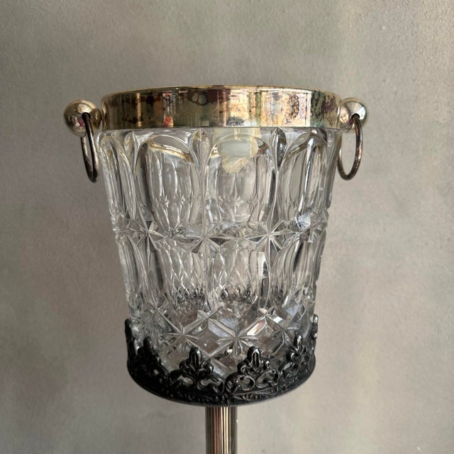 Vintage William Adams Italian Crystal Ice Bucket and Silver Plated Stand For Sale - Image 10 of 11