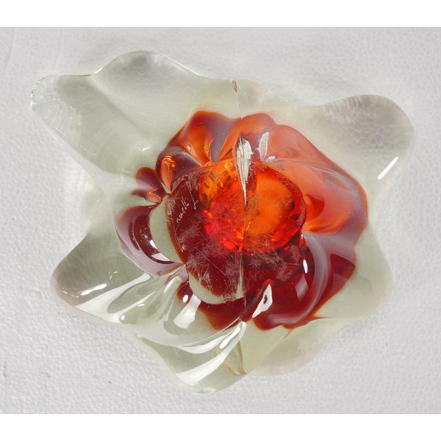 Handmade Clear & Orange Glass Ashtray For Sale - Image 9 of 11