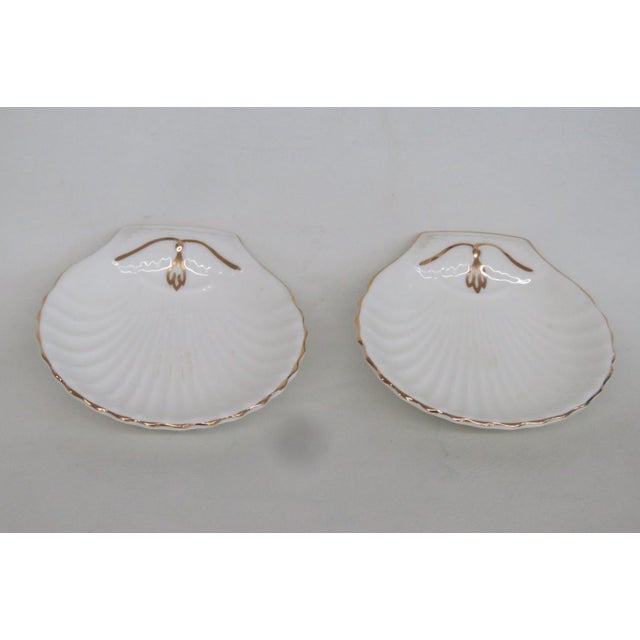 Foley China Foley Fine Bone China Pair of 2 Shell Shaped Dishes Gold Trim Butter Pats 4856b For Sale - Image 4 of 14