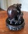 Vintage Hand Carved Elephant Family MCM Dark Wood on Pedastal For Sale - Image 6 of 11