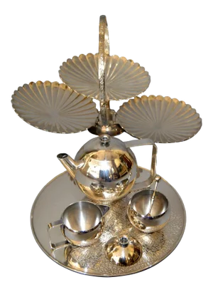 1950s Old English Silver Plate Six Pieces Tea / Coffee Service on Round Serving Tray - Set of 6