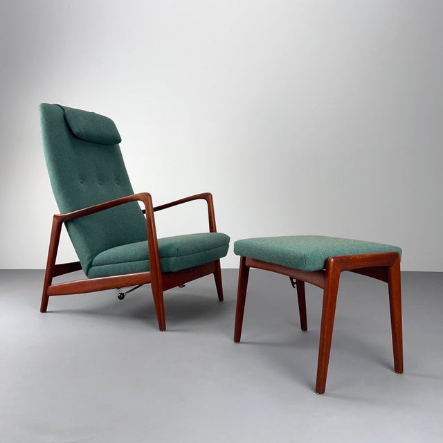 Mid-Century Model 829 High-Back Lounge Chair and Ottoman in Teak and Green Upholstery by Gio Ponti for Cassina, Italy, 1960s, Set of 2 For Sale - Image 12 of 18