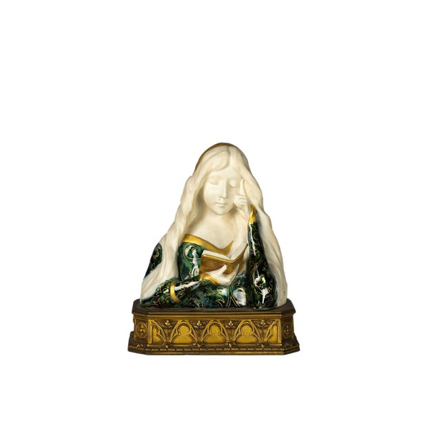 Art Nouveau Faience Woman Bust by Leon Noel Delagrange, 1889 For Sale - Image 3 of 18