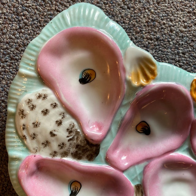 Antique Vintage Hand-Painted Half Moon Oyster Plate. For Sale - Image 6 of 10