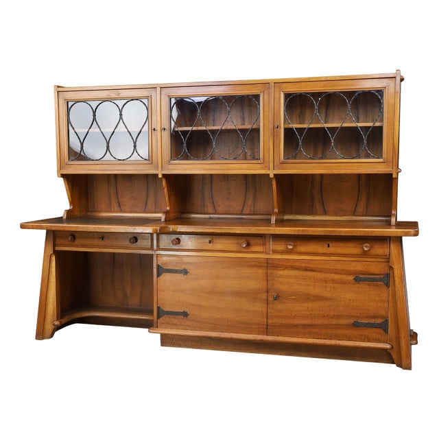 Brutalist Monumental French Walnut Cabinet & Desk, 1950s For Sale