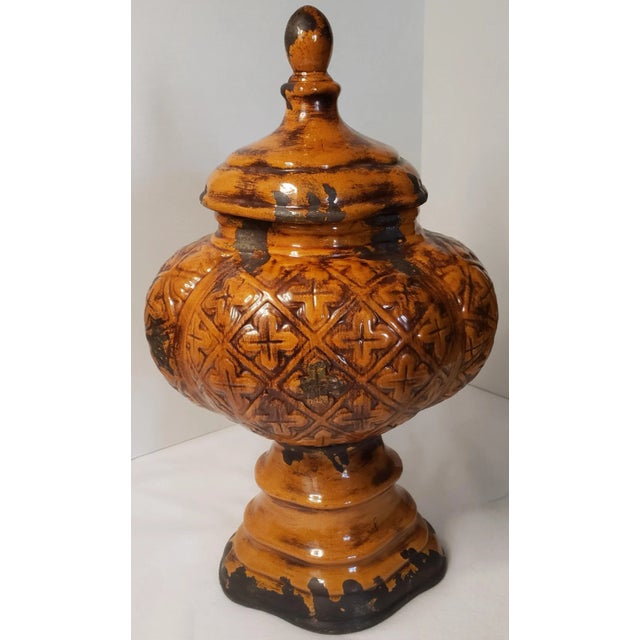 Contemporary Early 21st Century Uttermost Mediterranean Ceramic Urn Rust Orange Tall For Sale - Image 3 of 9
