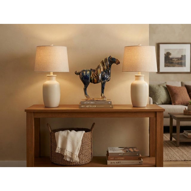 Oriental Ceramic Sancai Dark Blue Brown Beige Fengshui Artistic Horse Figure For Sale - Image 4 of 11