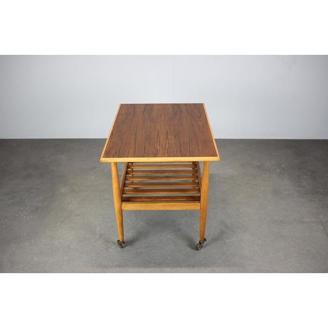Danish Teak Rolling Table with Shelf, 1960s For Sale - Image 3 of 10