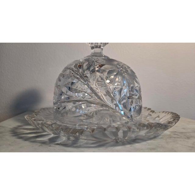 Vintage Imperial Glass Cosmos-Pattern Crystal Covered Butter Dish For Sale - Image 9 of 16