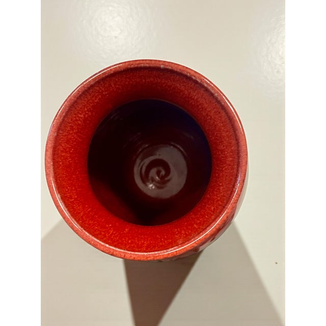 Contemporary Late 20th Century Ray Pottery Drip Glaze Vase North Carolina Studio Art-Red Green Brown-Ceramic For Sale - Image 3 of 8