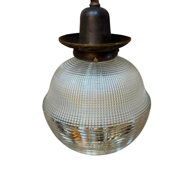 Vintage Halophane Hanging Pendant Light Fixtures - Pair For Sale - Image 4 of 10