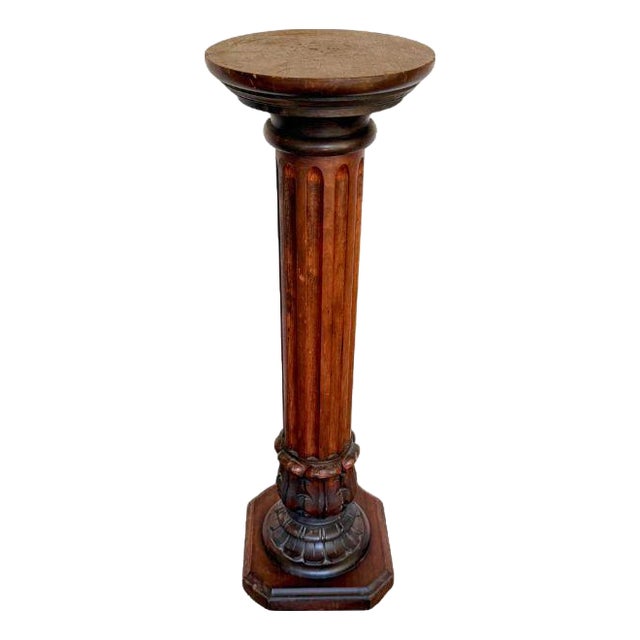 Mid-Century Italian Wooden Fluted Column Pedestal With Octagonal Base For Sale