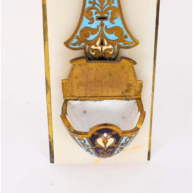 Antique French Alabaster Champleve Enamel Holy Water Font Stoop, 1800s For Sale - Image 3 of 18