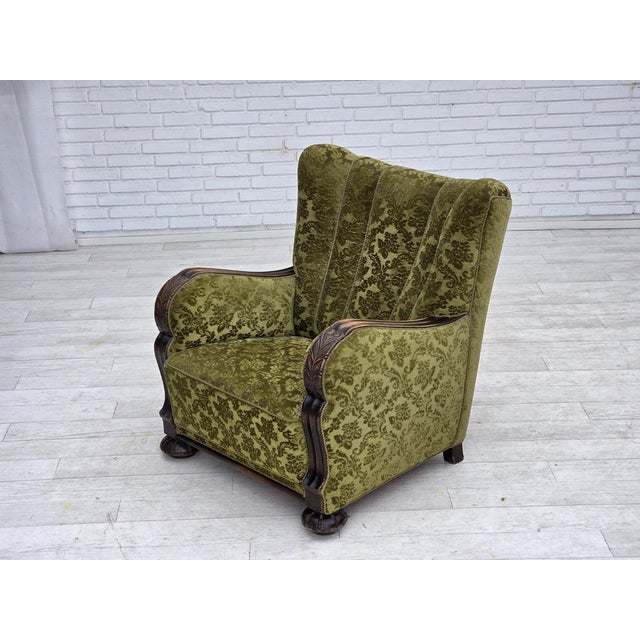 Vintage Danish Relax Chair in Furniture Velour and Oak, 1950s For Sale - Image 9 of 18