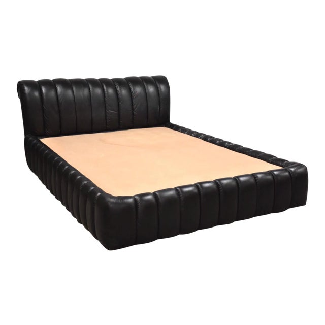 1980s Jay Spectre Black Leather Queen Bed For Sale