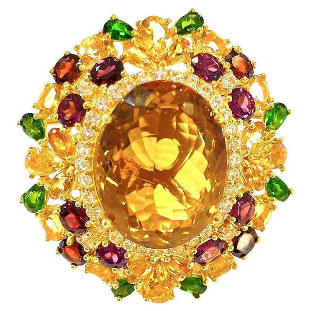 Bochic "Orient" Vintage Lemon Citrine & Multi Gem Ring - 18K Gold & Silver For Sale - Image 15 of 18