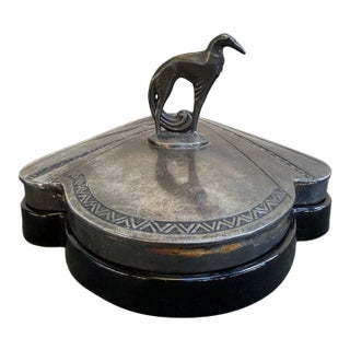 Weidlich Bros Art Deco Dog Silverplate Black Glass Dresser Box For Sale