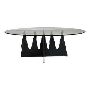 1980’s Brutalist Pucci De Rossi Steel and Glass Dining Table