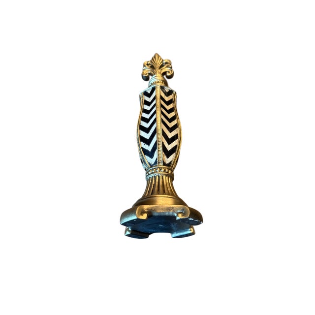 Late 20th Century Gold Fleur-De-Lis Decorative Finial Sculpture With Black & White Chevron Inlay Attributed to Maitland-Smith For Sale - Image 5 of 10