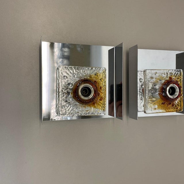 Murano Glass and Chrome Metal Wall Lights from Mazzega, Italy, 1970s, Set of 2 For Sale - Image 3 of 18