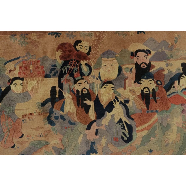 1950s Vintage Chinese Pictorial Runner With Eight Immortals Design in Pastels - Rug & Kilim For Sale - Image 5 of 9