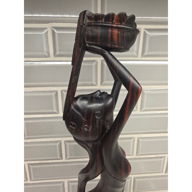 Wood Vintage Mid-Century Balinese Modernist Water Carrier – 14-Inch Two-Tone Ebony Carving For Sale - Image 7 of 10