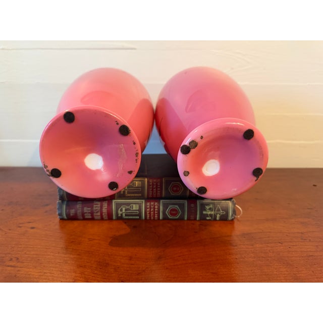 Glass Large, Hand Painted, Pair of Bristol Glass Vases, Late 1800s For Sale - Image 7 of 8