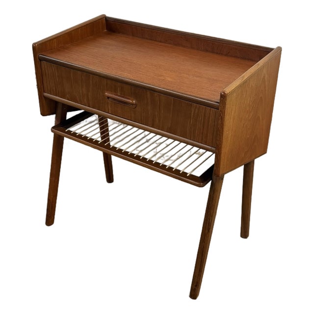 Vintage Danish Modern Teak Nightstand With String Shelf, Circa 1960's Mid Century For Sale