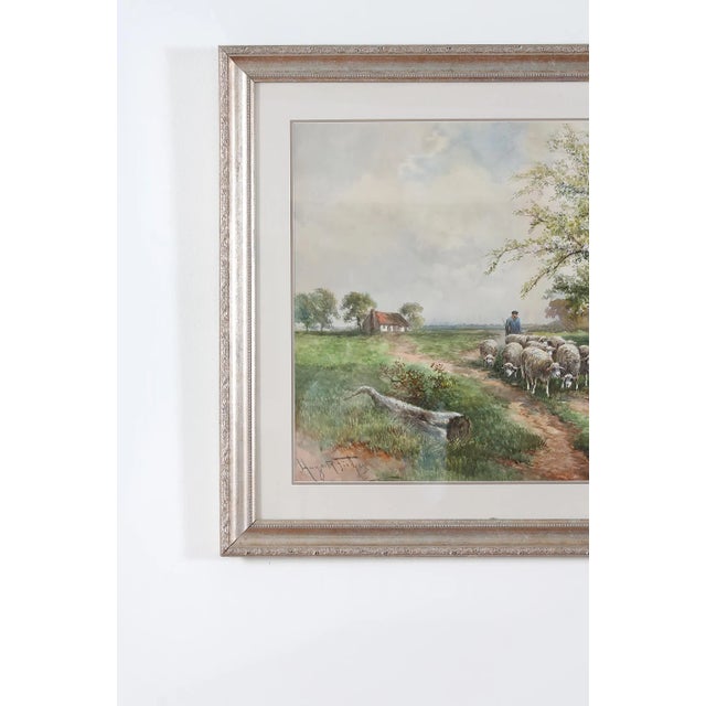 Gilt Wood Framed Water Color Painting . For Sale - Image 4 of 10