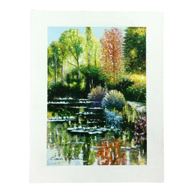 Mid Century Modern Unframed Canvas Giverny Signed Claude Cambour Serigraph For Sale