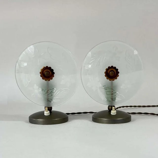 Mid-Century Etched Glass Table Lamps, Italy, 1950s, Set of 2 For Sale - Image 14 of 16