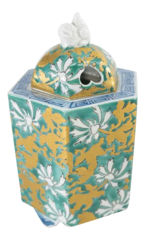 Japanese Green and Gold Incense Burner Vase