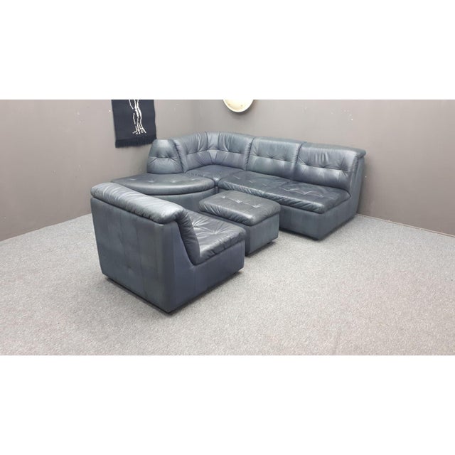 Mid-Century Modern Modular Buffalo Leather Seating Group attributed to Laauser, 1980s Set of 5 For Sale - Image 3 of 15