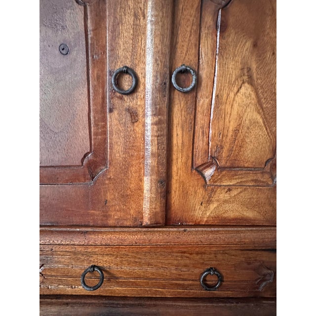 Chestnut Vintage Balinese Hand Carved Hardwood Jewelry Armoire Cabinet For Sale - Image 8 of 12