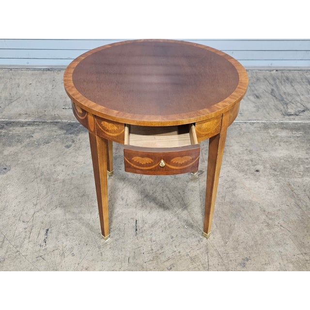 Late 20th Century Late 20th Century Baker Federal Style Inlaid Mahogany Round Side Table For Sale - Image 5 of 16