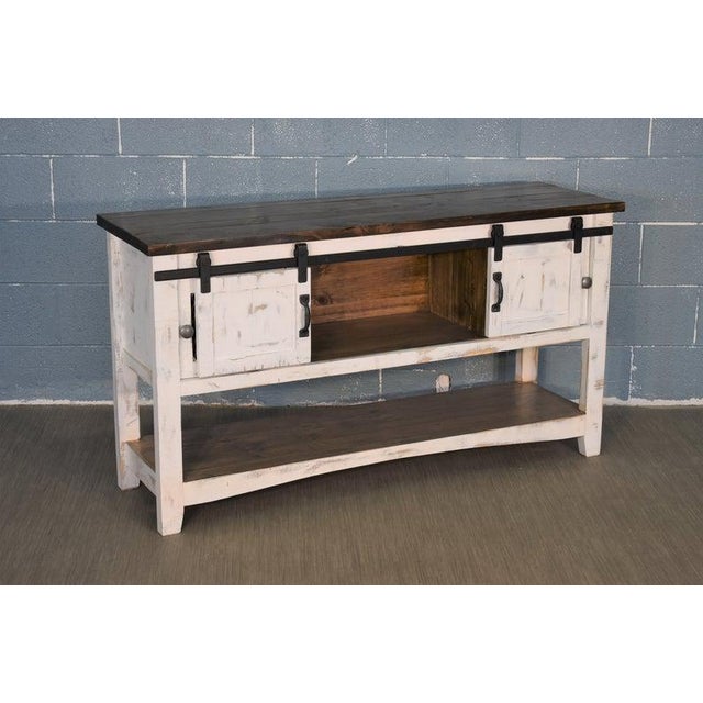 American Crafters and Weavers Greenview Sliding Door Console Table - Distressed White For Sale - Image 3 of 7