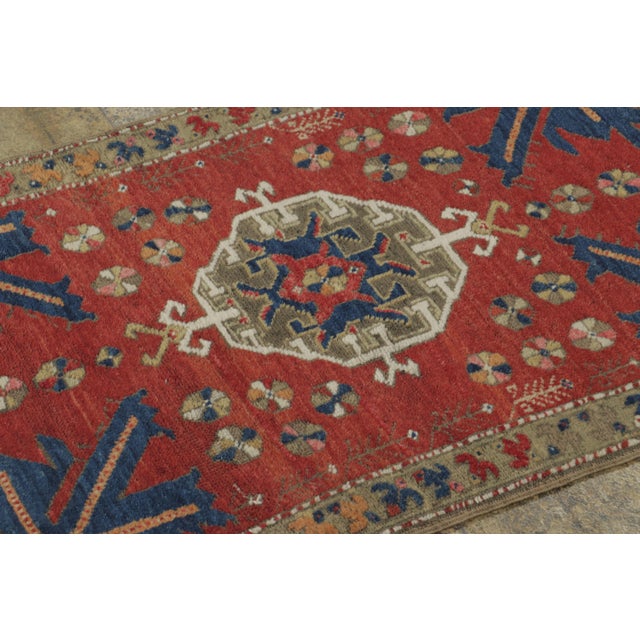 Rug & Kilim Antique Turkish Yastik Rug in Rich Red With Geometric Medallion - Rug & Kilim For Sale - Image 4 of 7