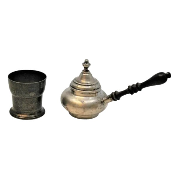 Portable Silver Lamp with Hinged Lid and Wooden Handle For Sale