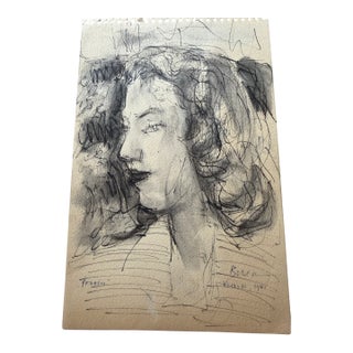 1951 Dimitrie Berea Vintage Sketch of a Young Woman Drawn in Venice, Italy For Sale