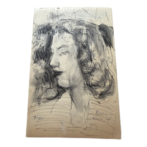 1951 Dimitrie Berea Vintage Sketch of a Young Woman Drawn in Venice, Italy
