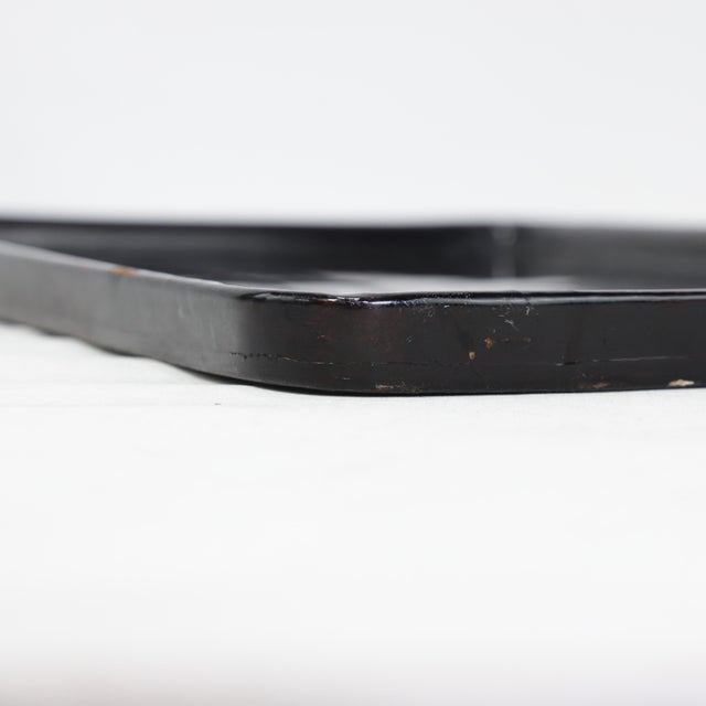 Vintage Chinese Black Lacquer Rectangular Serving Tray - Red and Gold Plum Blossom Motif For Sale - Image 15 of 16