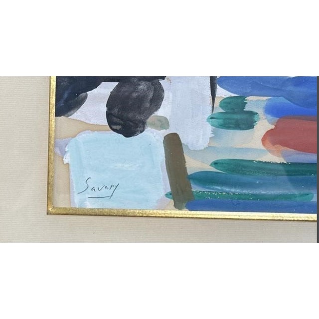 Mid 20th Century Robert Savary Large Framed Mid-Century French Riviera Gouache "Le Port De Cannes" For Sale - Image 4 of 7