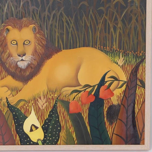 Vintage Painting on Canvas of a Lion by Blanko Paradis For Sale - Image 4 of 7