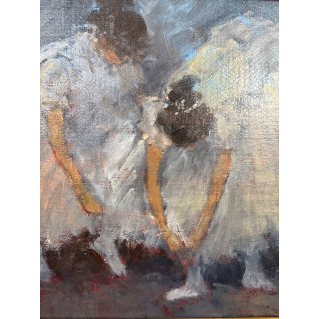 .A stunning painting by David Harlan, titled "Final Adjustment," captures the poignant moment when two young dancers...