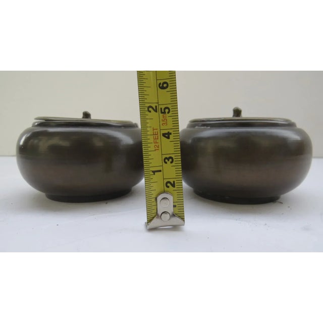Chinese Bronze Lidded Pot Incense Ink - A Pair For Sale - Image 4 of 13