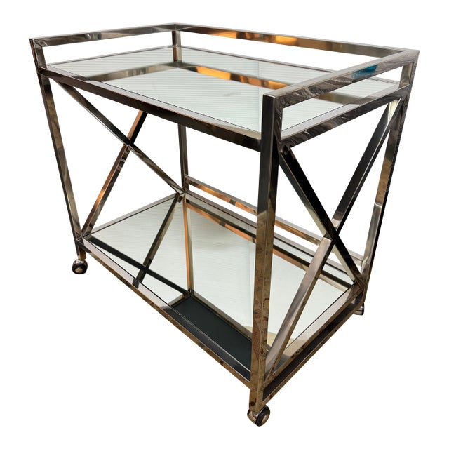 Worlds Away Gerard Bar Cart, Stainless Steel For Sale