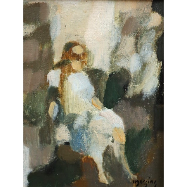 Mid-Century Modern 'Woman in Repose' Mini Abstract Figurative Portrait Oil Painting bySwedish Artist Ivar Morsing (1919-2009), Framed For Sale - Image 9 of 10