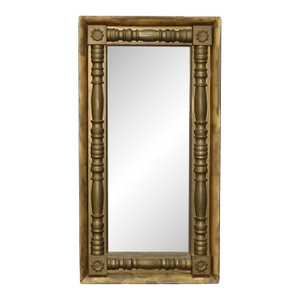 Antique American Empire Giltwood Column Form Wall Mirror With Rosettes C1840