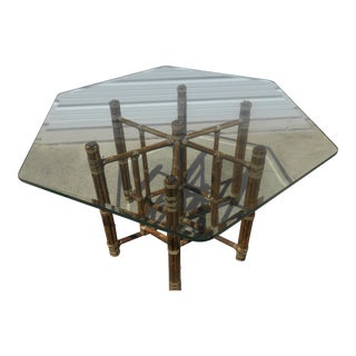 McGuire Organic Modern Bamboo Rattan Hexagon Dining Table For Sale