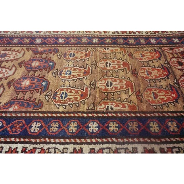 Tribal 1900s Tan Ecru Paisley Tribal Antique Persian Kurdish Rug 3'6" X 8'10" Knotted Wool Carpet For Sale - Image 3 of 9